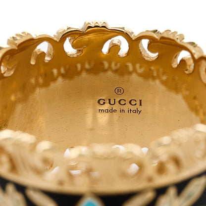 Gucci 18K Yellow Gold Enamel Wide Icon Blooms Ring 52 6 Black 4 of 6