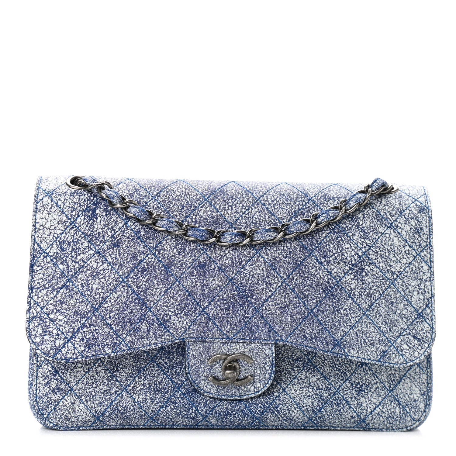 Chanel Crackled Calfskin Jumbo Double Flap Blue 1 of 10