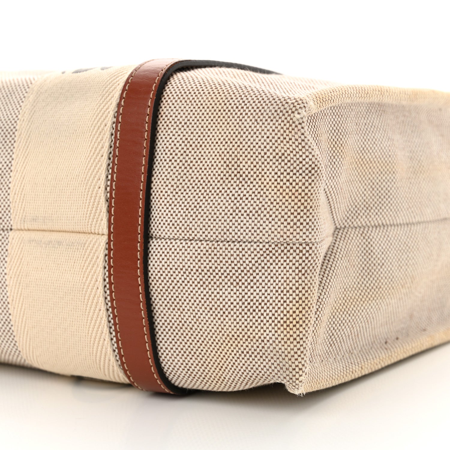 Chloe Linen Calfskin Medium Woody Ribbon Tote White Brown 10 of 18