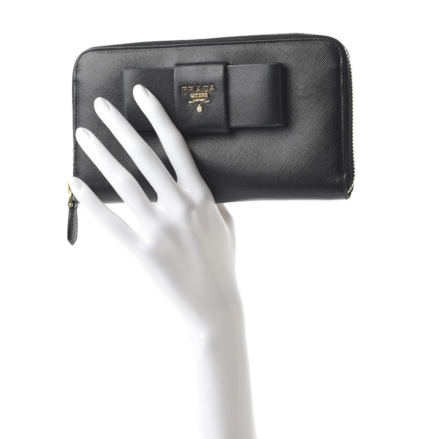 Saffiano Fiocco Bow Zip Around Wallet Black