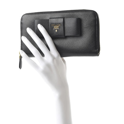 Prada Saffiano Fiocco Bow Zip Around Wallet Black 2 of 10
