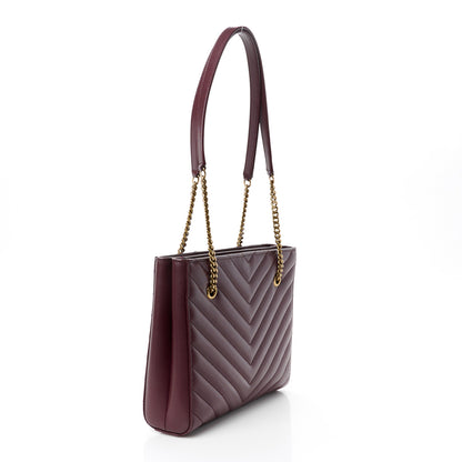 Saint Laurent Grain de Poudre Matelasse Chevron Small Tribeca Shopping Bag Rouge Legoin 3 of 11