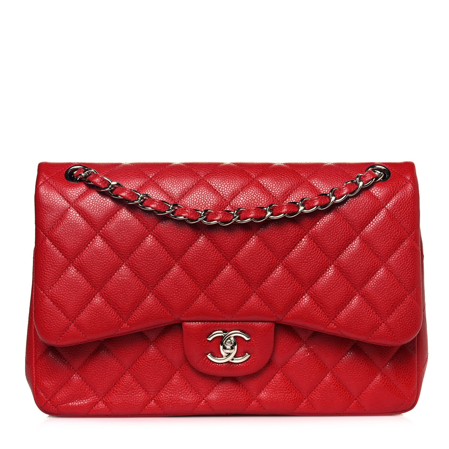 Caviar Quilted Jumbo Double Flap Red