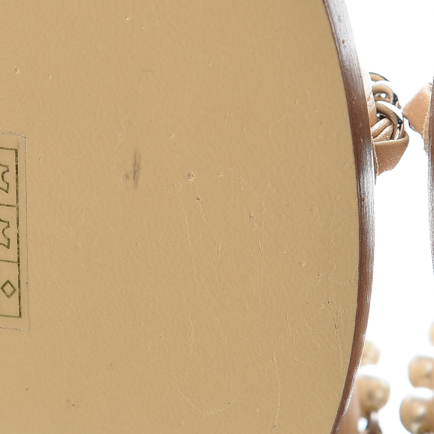 Lambskin Pearl Chain Flat Sandals 36 Beige