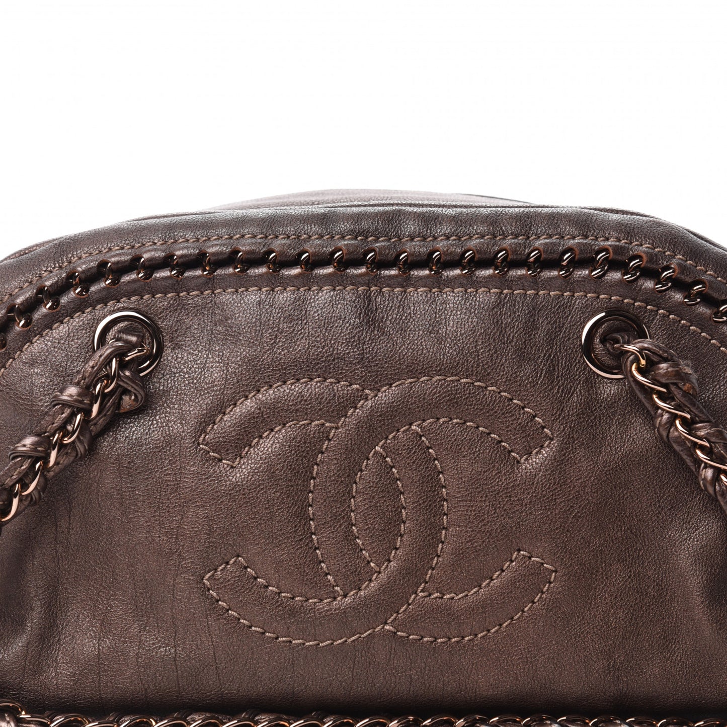Goatskin Medium Luxe Ligne Bowler Brown