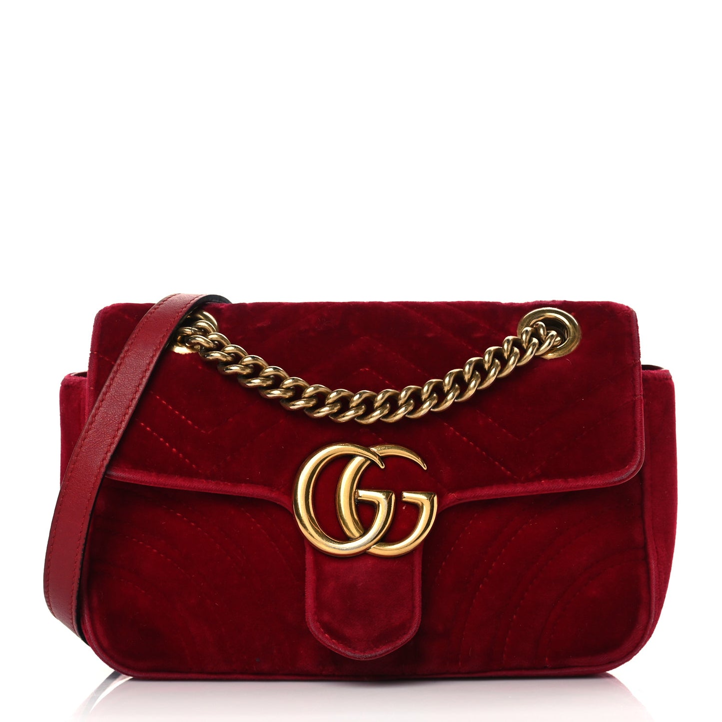 Velvet Matelasse Mini GG Marmont Shoulder Bag Hibiscus Red