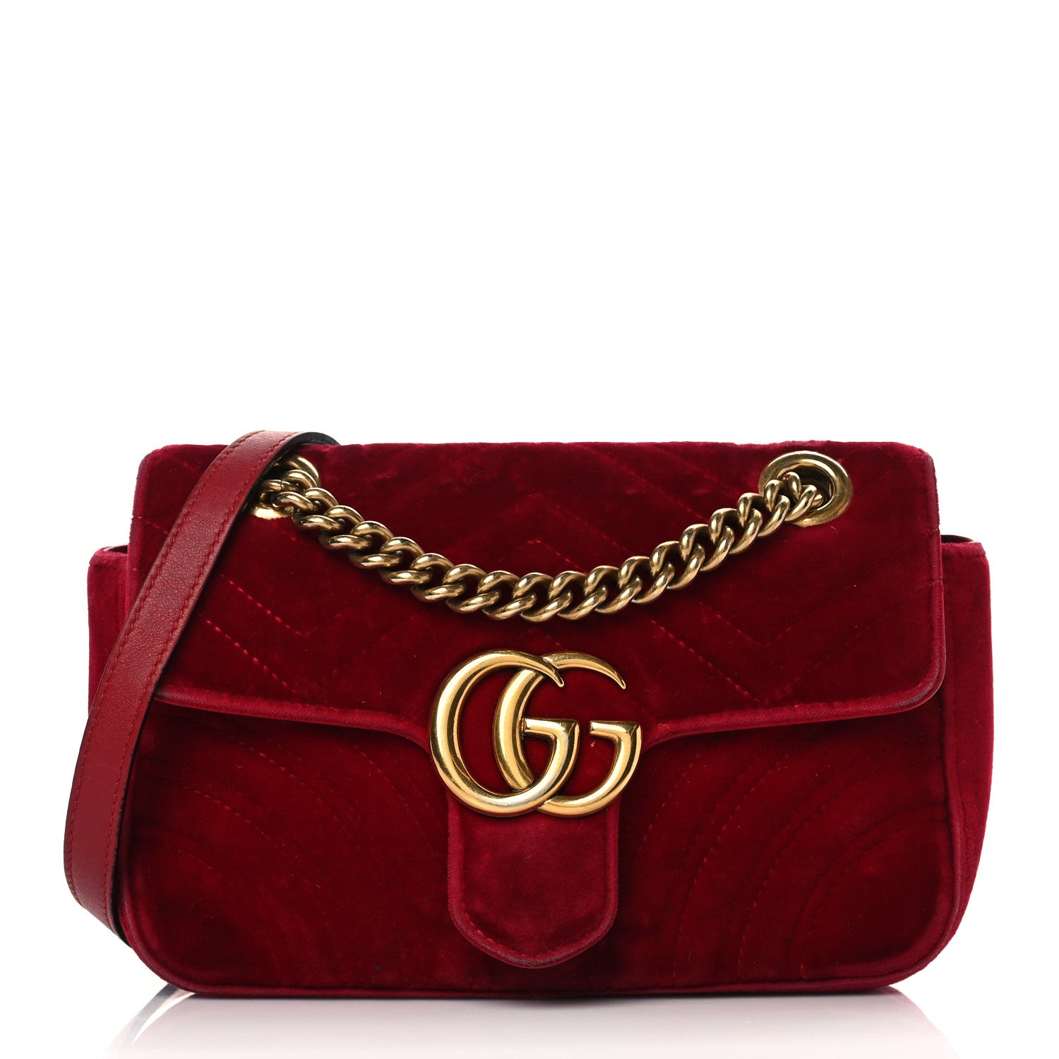 Gucci Velvet Matelasse Mini GG Marmont Shoulder Bag Hibiscus Red 1 of 10