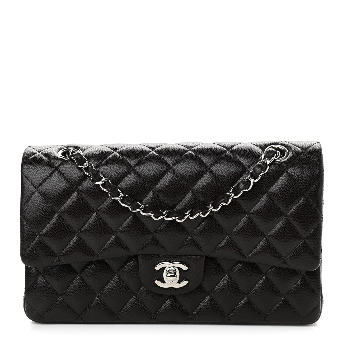 Caviar Quilted Medium Double Flap Black