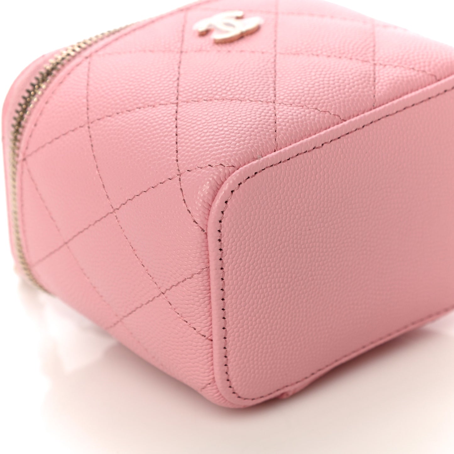 Caviar Quilted Mini Vanity Case With Chain Pink