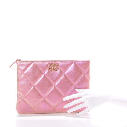 Chanel Iridescent Calfskin Quilted Large 19 Pouch Pink 2 of 10