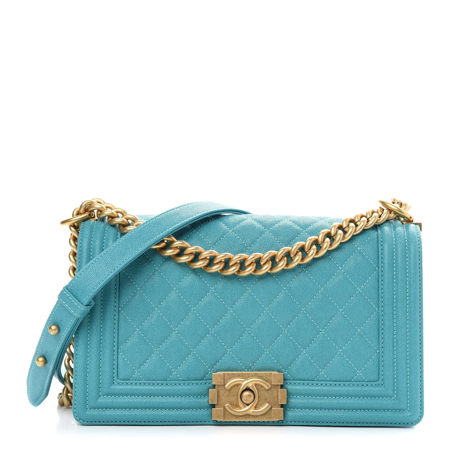 Caviar Quilted Medium Boy Flap Turquoise