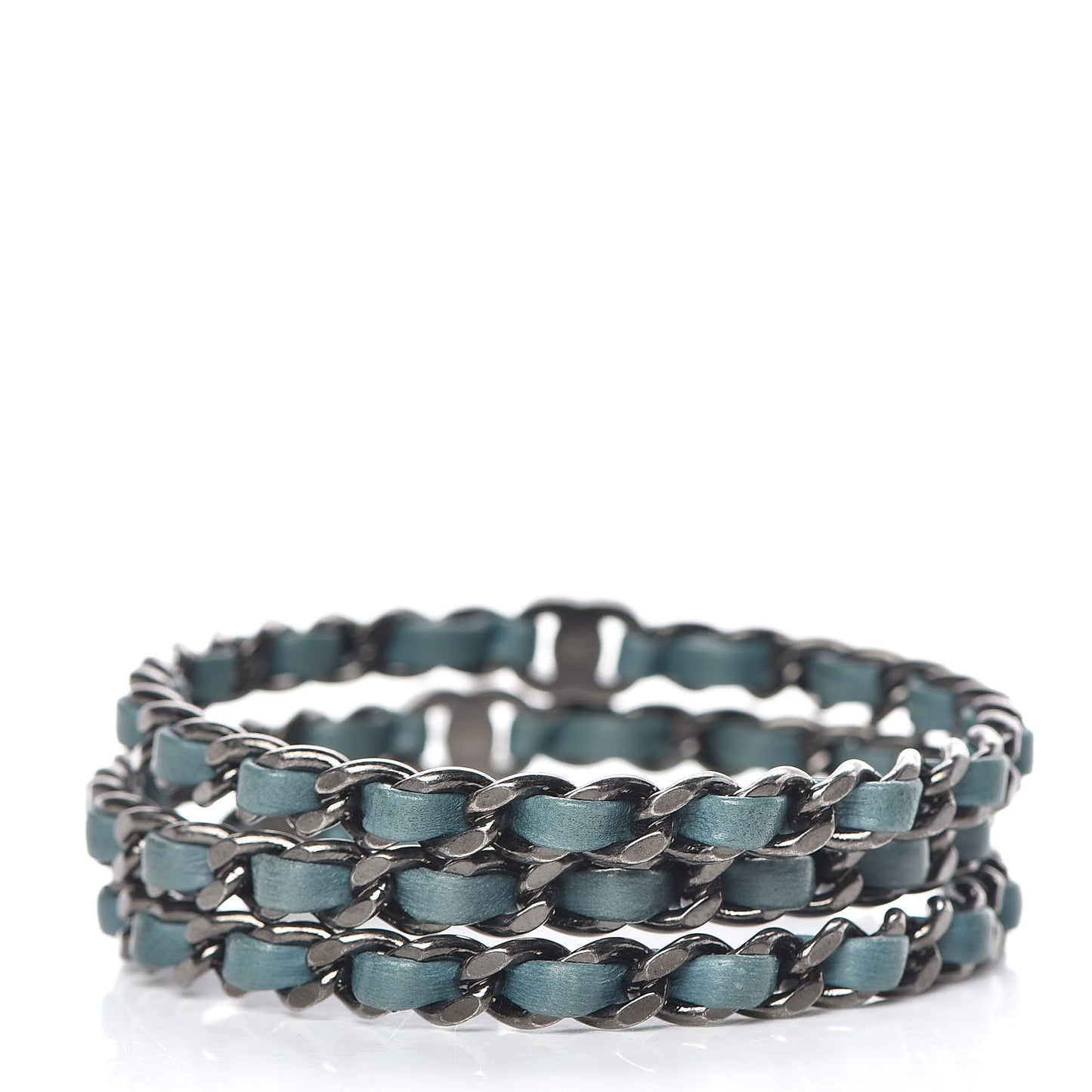 Lambskin Ruthenium Chain CC Bangle Bracelets Set of 3 Turquoise