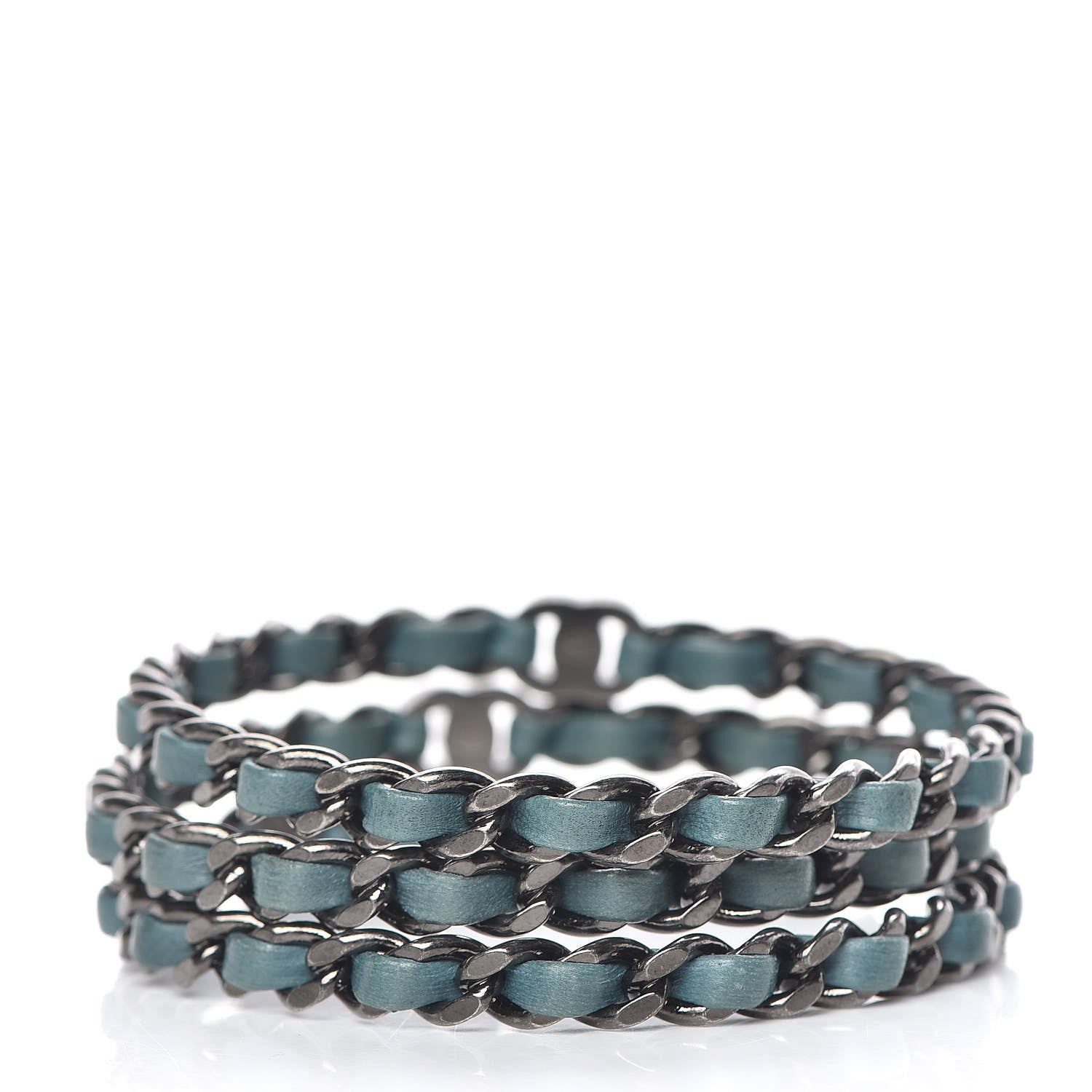Chanel Lambskin Ruthenium Chain CC Bangle Bracelets Set of 3 Turquoise 3 of 5