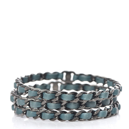 Chanel Lambskin Ruthenium Chain CC Bangle Bracelets Set of 3 Turquoise 3 of 5