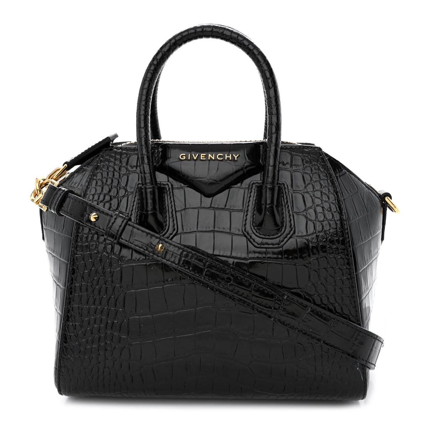 Calfskin Crocodile Embossed Mini Antigona Black