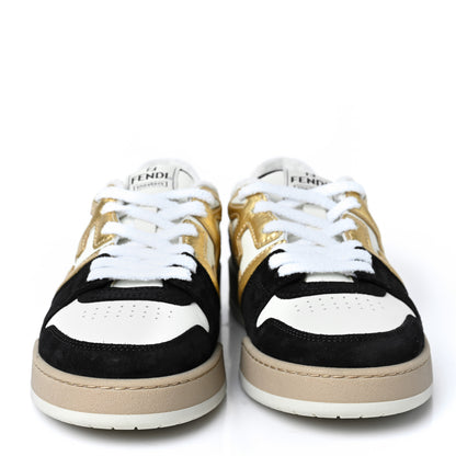 Fendi Grained Calfskin Mens Fendi Match Low Top Sneakers 8 White Black Gold 2 of 8