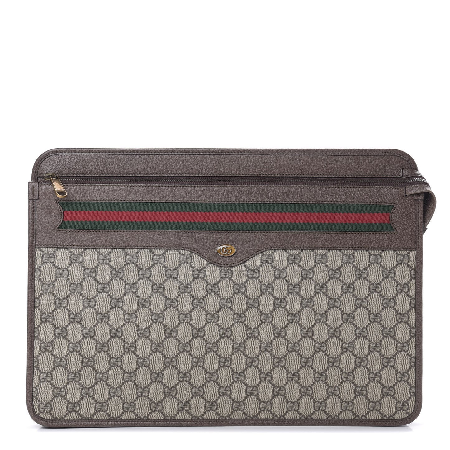 GG Supreme Monogram Textured Calfskin Web Ophidia Documents Holder Beige Ebony New Acero