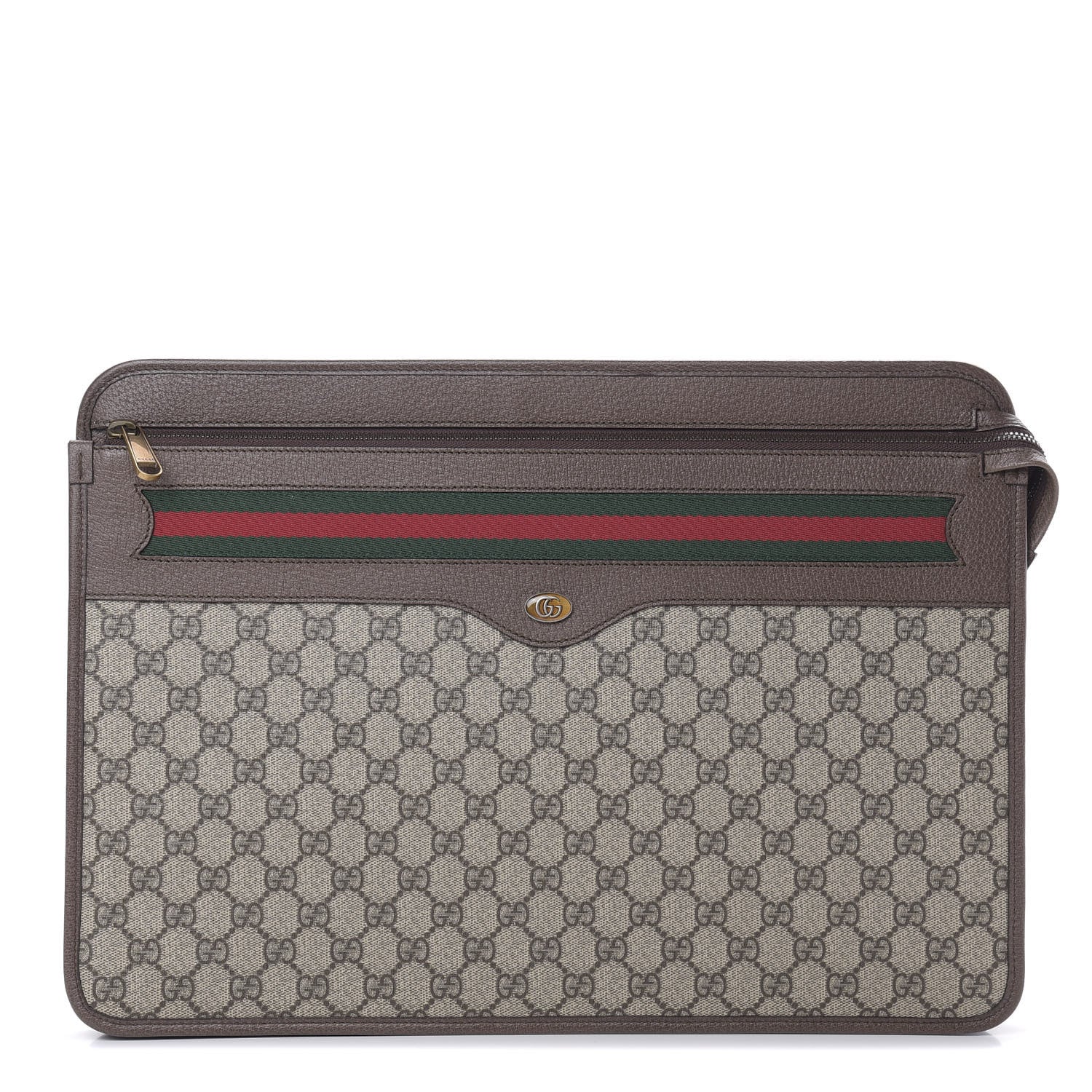 Gucci GG Supreme Monogram Textured Calfskin Web Ophidia Documents Holder Beige Ebony New Acero 1 of 7