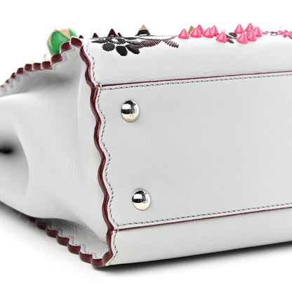 Fendi Vitello Seta Shiny Nappa Pearl Scalloped Studded Floral Embroidered Medium Peekaboo Iconic Satchel Grigio Perla Multicolor 8 of 9