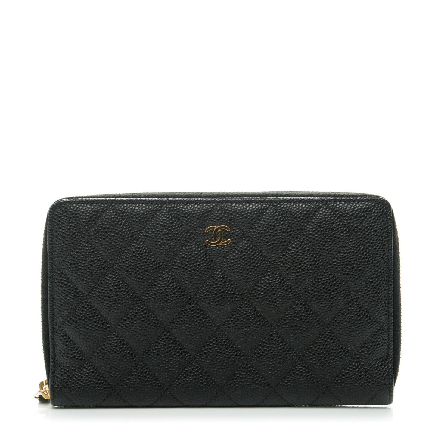 Caviar Quilted Large Zip Around Organizer Wallet Black