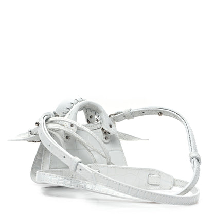 Balenciaga Extra Supple Calfskin Crocodile Embossed Neo Classic Silver Hardware Super Nano City Crossbody White 3 of 14