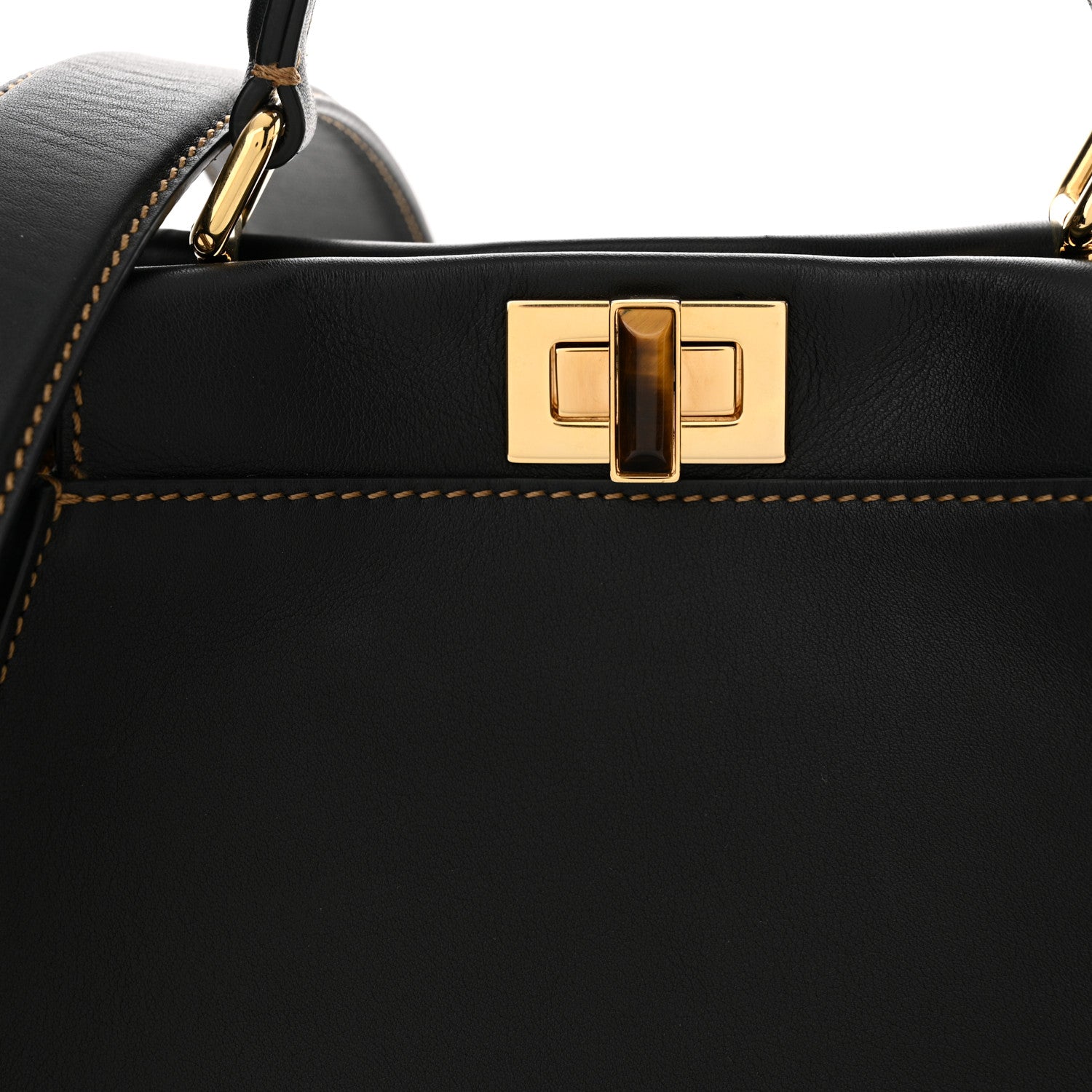 Fendi Vitello King Canvas Chinese New Year Tiger Embroidered Mini Peekaboo Iconic Satchel Black Dark Yellow 8 of 10