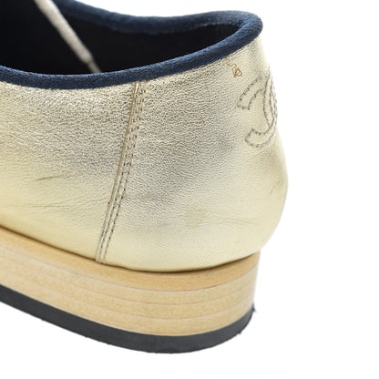 Chanel Metallic Lambskin CC Lace Up Oxfords 35.5 Dark Gold 9 of 13