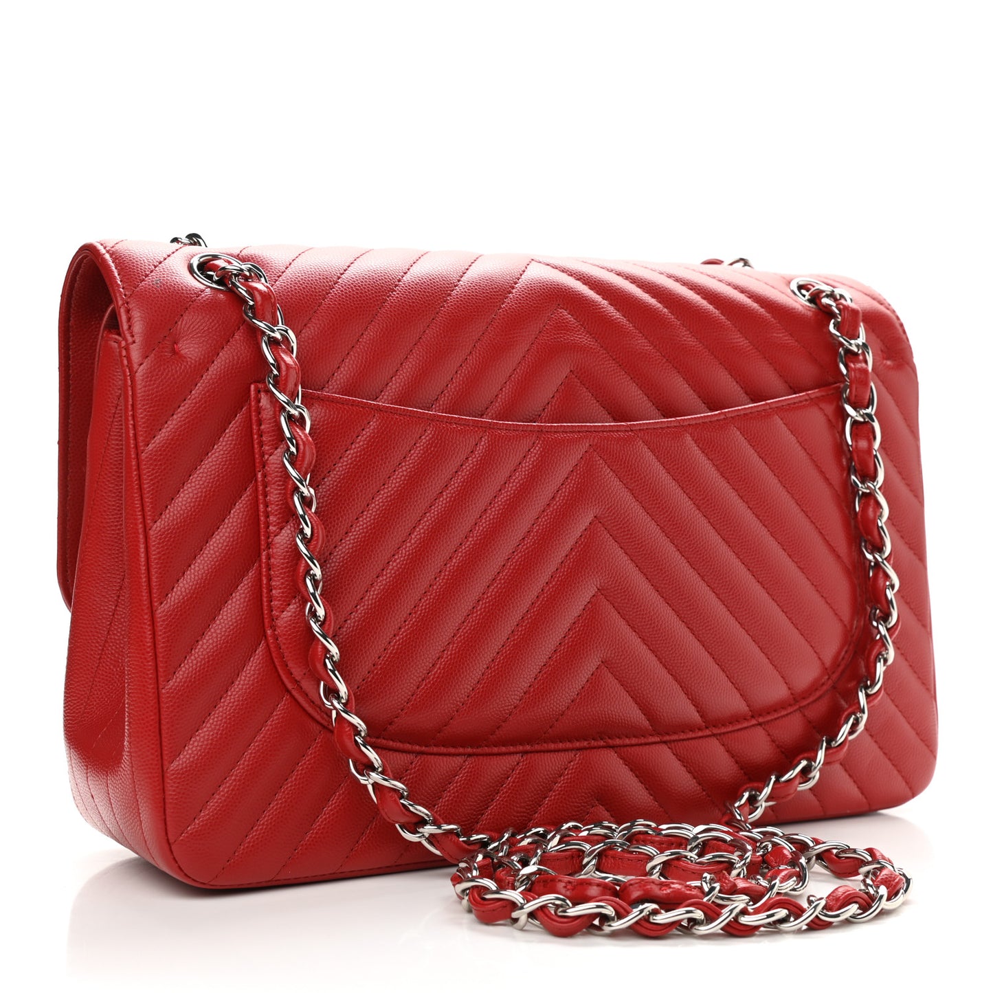 Caviar Chevron Quilted Jumbo Double Flap Dark Red