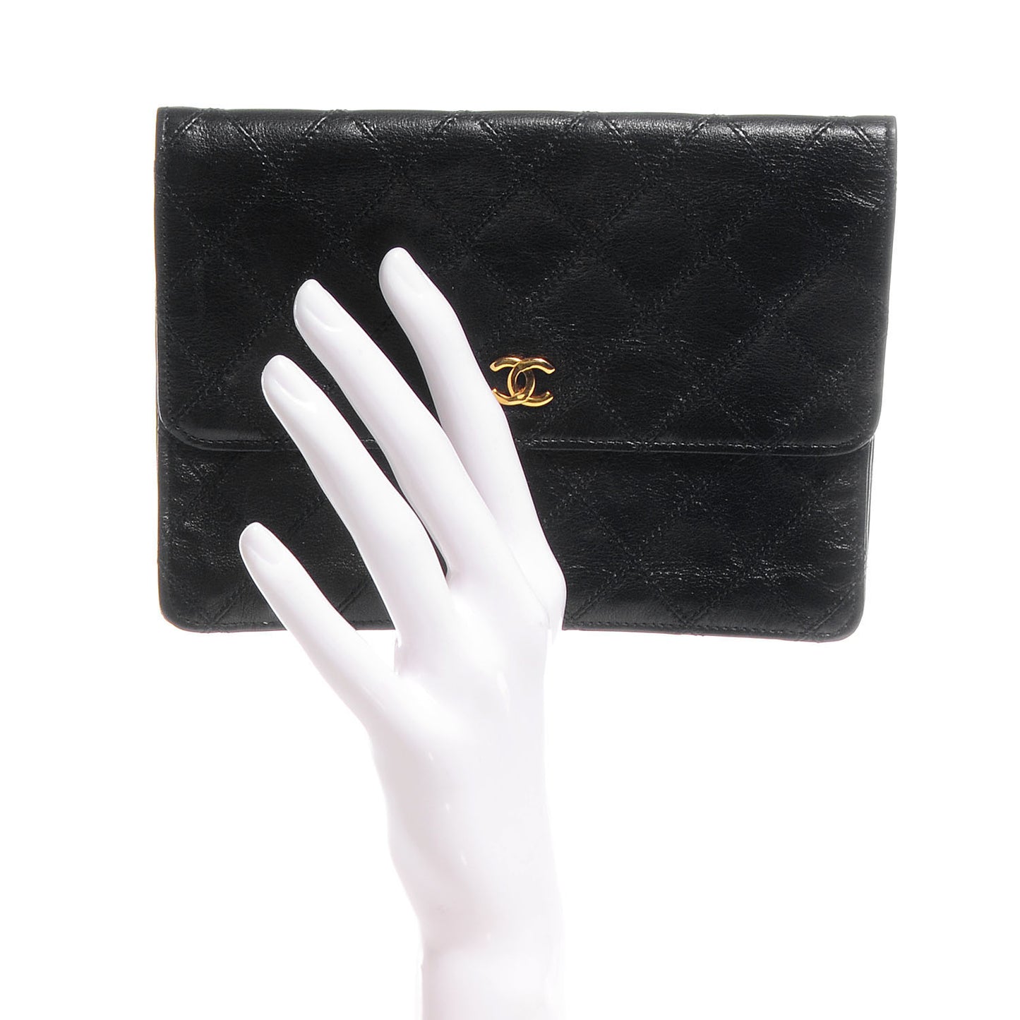 Leather Diamond Stitch Compact Wallet Black