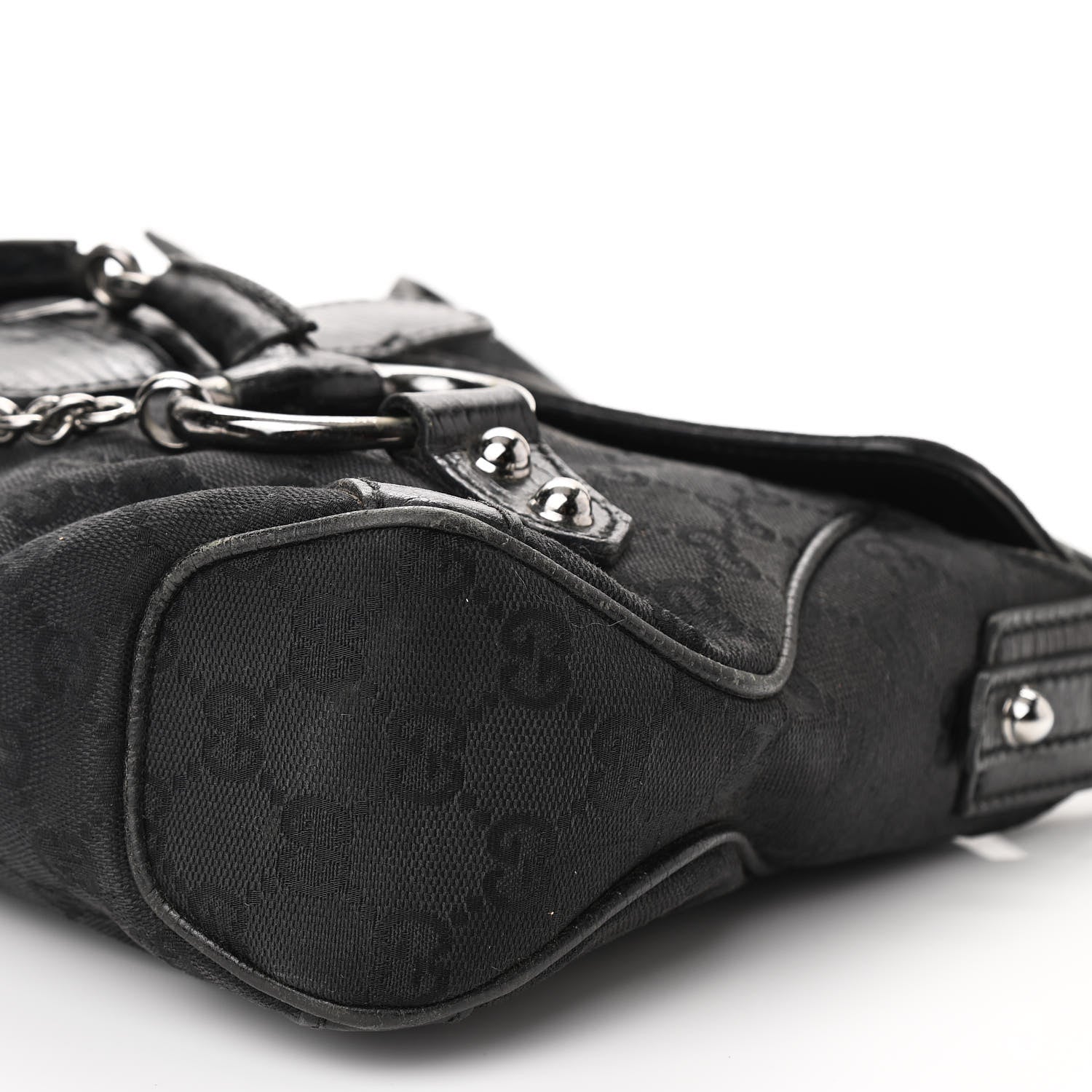 Gucci Monogram Horsebit Chain Flap Shoulder Bag Black 10 of 12