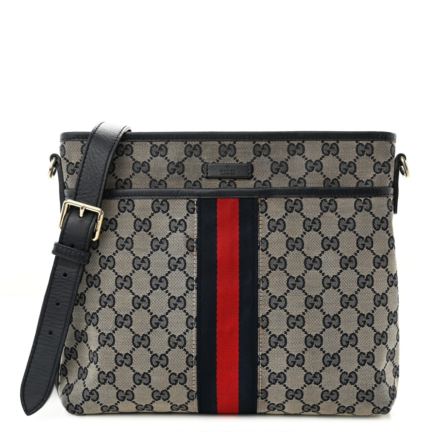 GG Supreme Monogram Web Flat Messenger Bag Navy