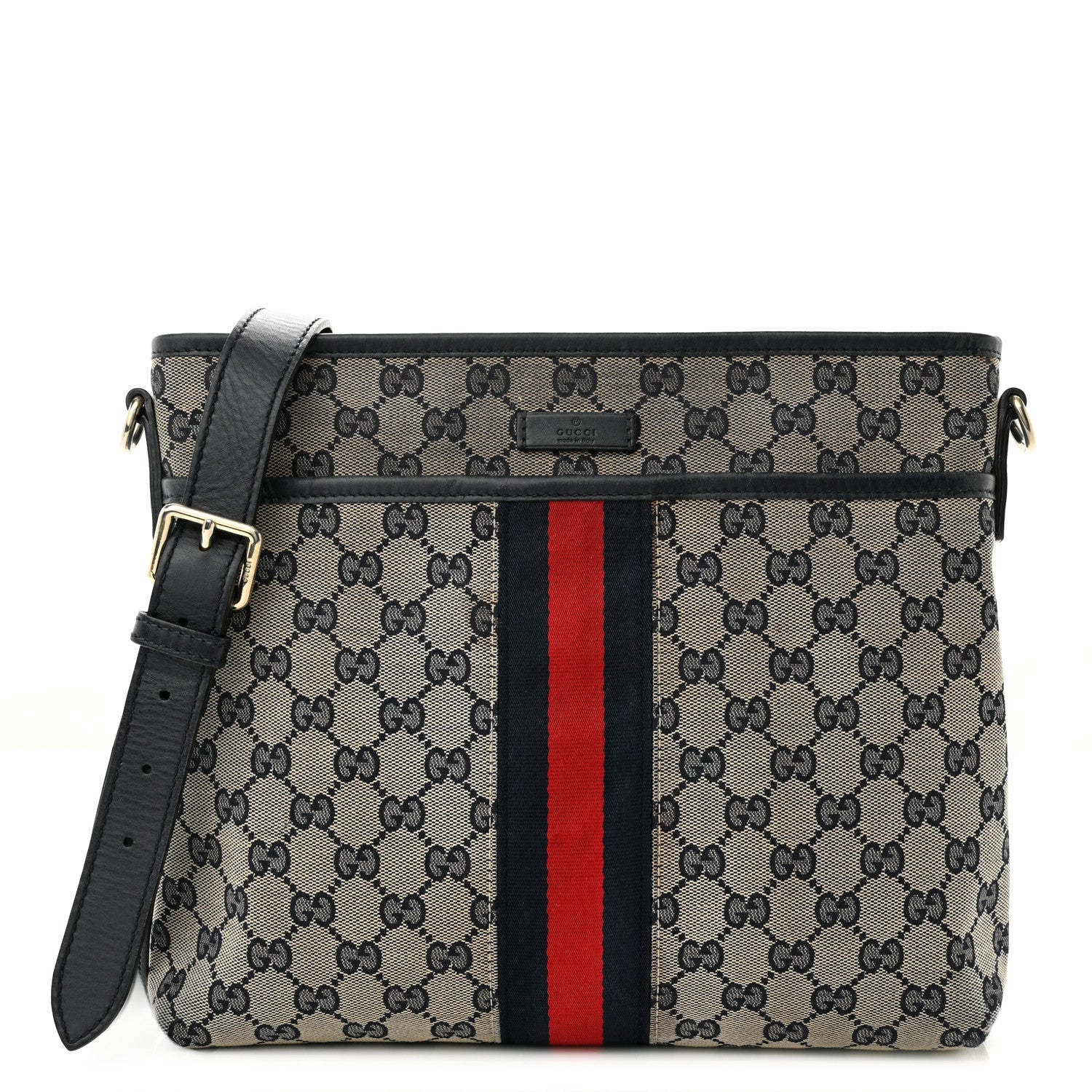 Gucci GG Supreme Monogram Web Flat Messenger Bag Navy 1 of 10