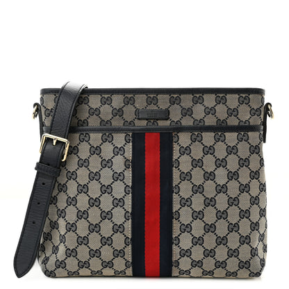 Gucci GG Supreme Monogram Web Flat Messenger Bag Navy 1 of 10