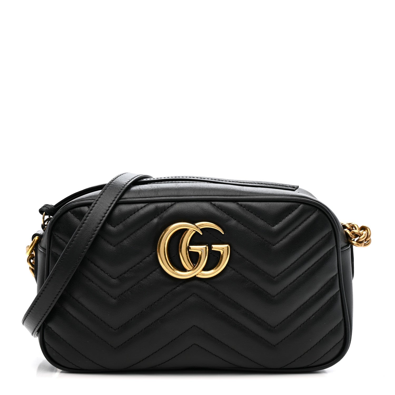 Gucci Calfskin Matelasse Small GG Marmont Chain Shoulder Bag Black 1 of 12