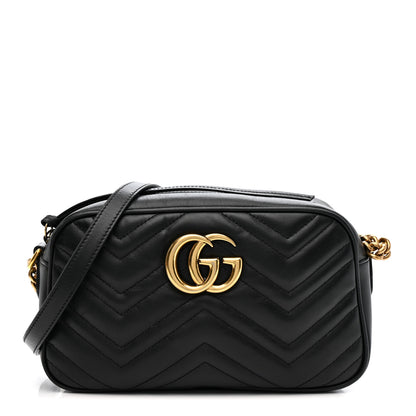 Gucci Calfskin Matelasse Small GG Marmont Chain Shoulder Bag Black 1 of 12