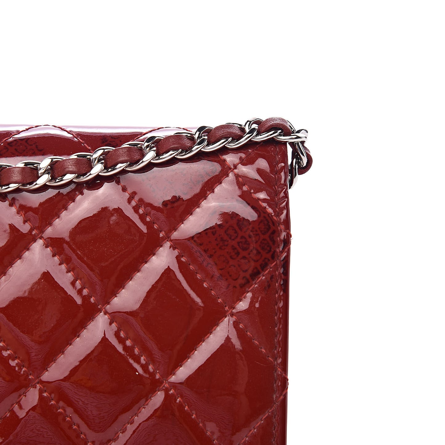 Patent Quilted Brilliant Wallet On Chain WOC Red