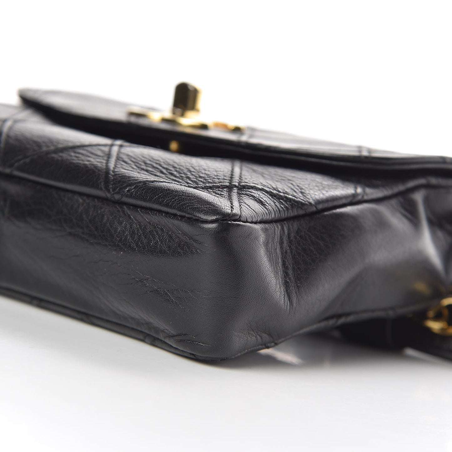 Calfskin Quilted Flap Waist Belt Bag Black