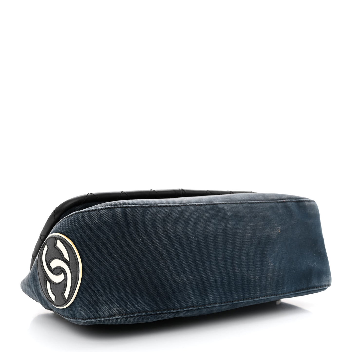 Canvas Lambskin Mademoiselle Lock Flap Navy White