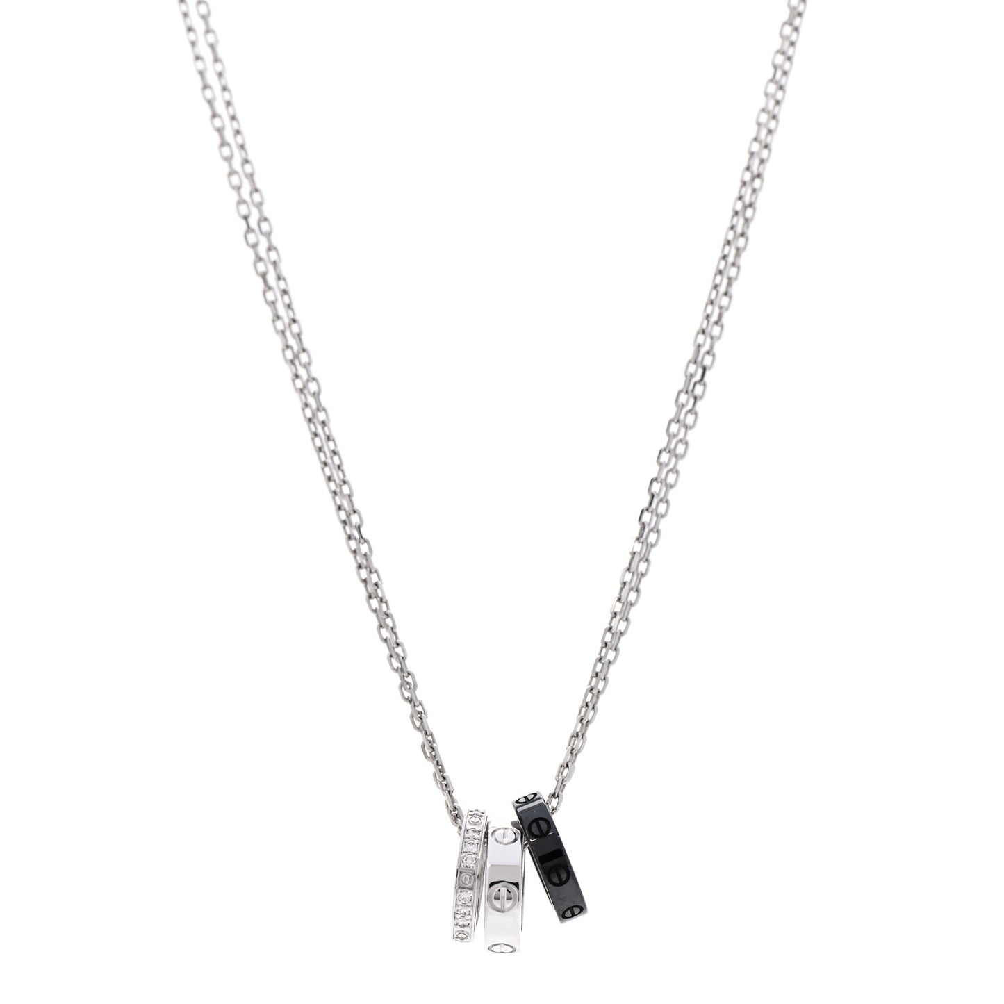 18K White Gold Ceramic Diamond Three Ring LOVE Necklace