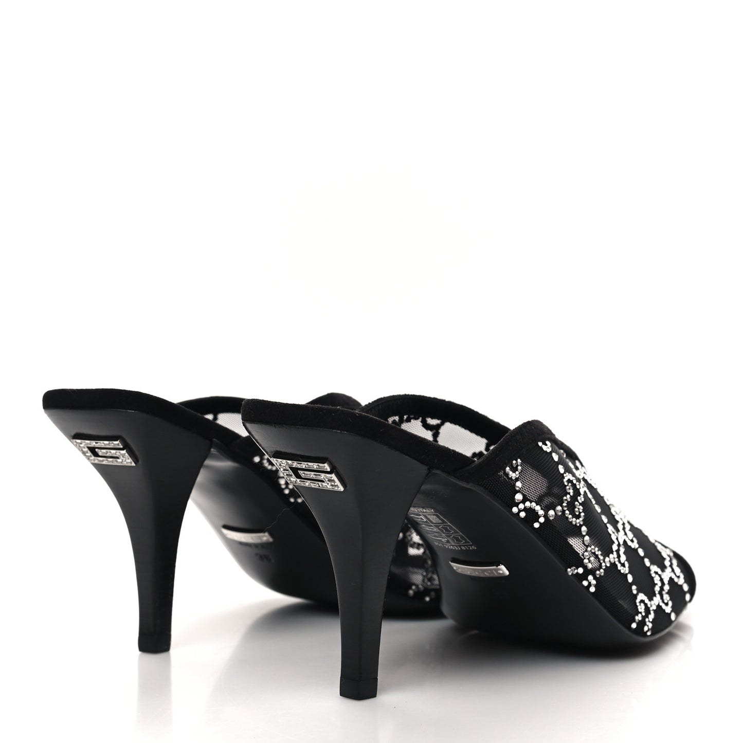 Tela Retino Kid Scamosciato Crystal GG Monogram Square G 95mm Slide Sandals 38 Black