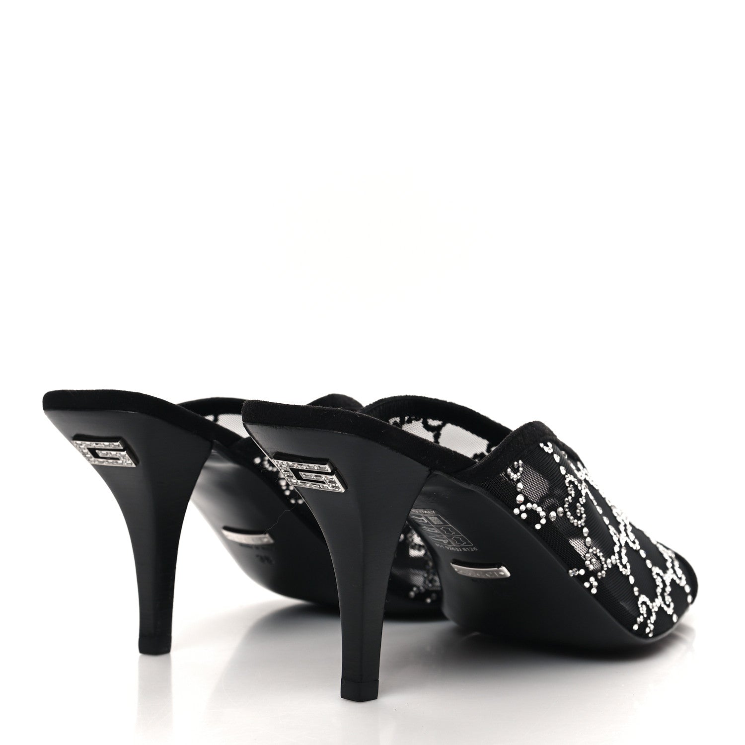 Gucci Tela Retino Kid Scamosciato Crystal GG Monogram Square G 95mm Slide Sandals 38 Black 4 of 8