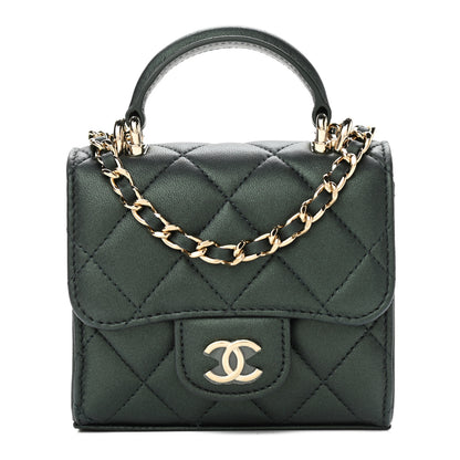 Chanel Iridescent Lambskin Quilted Top Handle Flap Clutch With Chain Dark Green 1 of 10