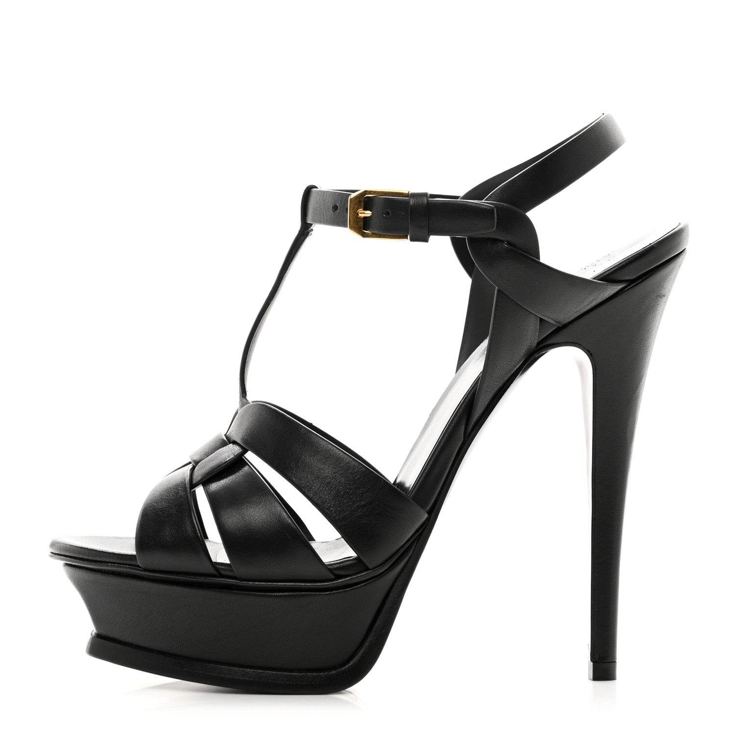 Saint Laurent Calfskin Tribute 105 Platform Sandals 37.5 Black 1 of 8