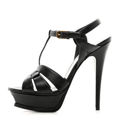 Saint Laurent Calfskin Tribute 105 Platform Sandals 37.5 Black 1 of 8
