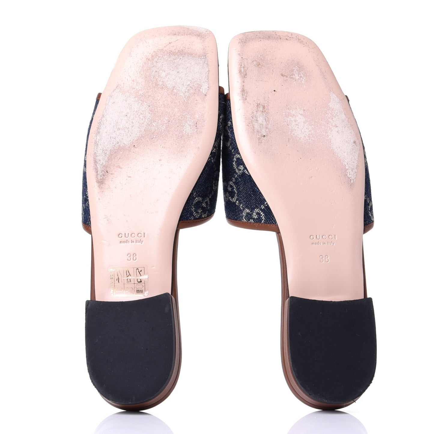 New Denim GG Monogram Miro Soft Calfskin Jolie Slide Sandals 38 Blue Tea Cuir Epilog