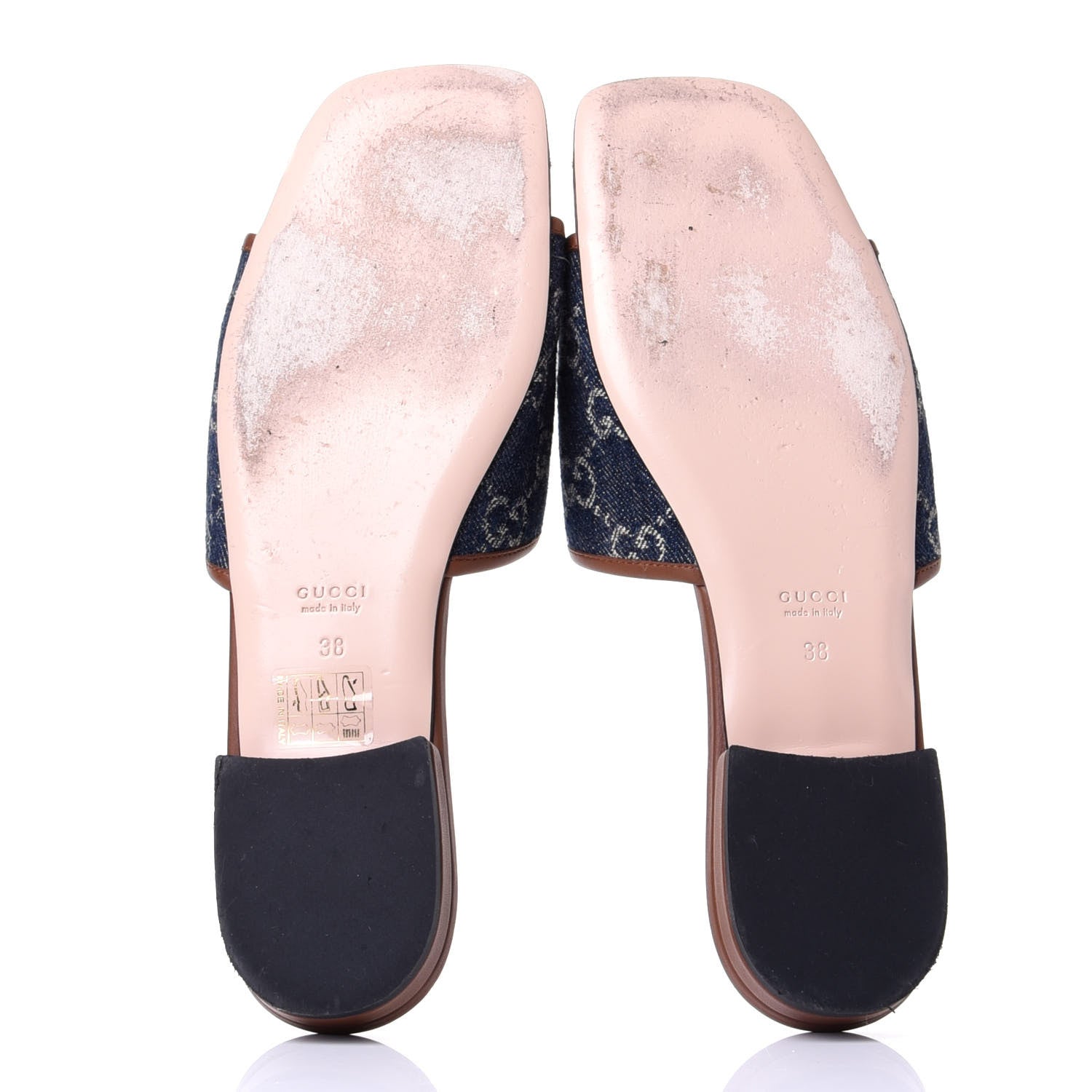 Gucci New Denim GG Monogram Miro Soft Calfskin Jolie Slide Sandals 38 Blue Tea Cuir Epilog 7 of 10