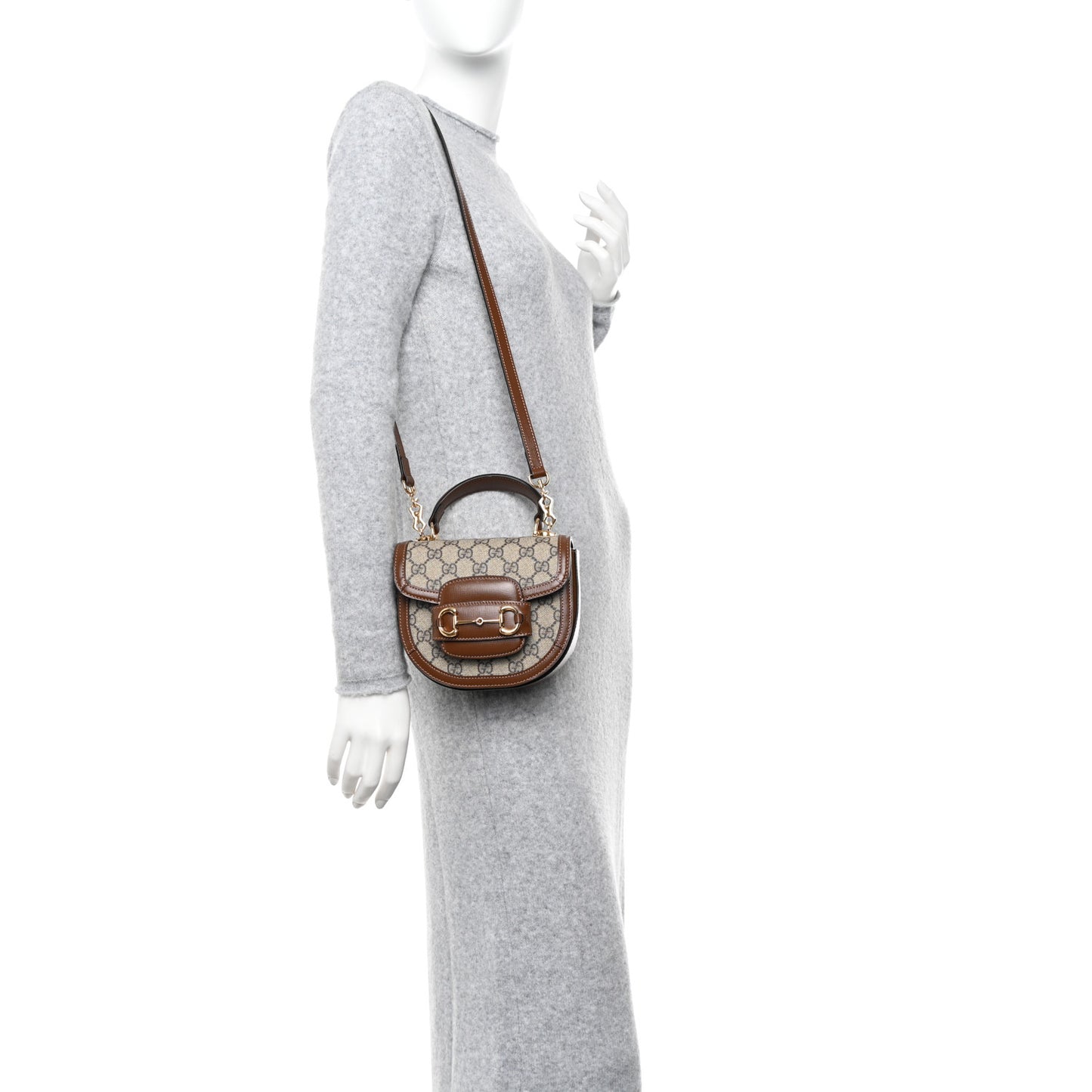GG Supreme Monogram Mini Top Handle Horsebit 1955 Crossbody Bag Beige Brown Sugar