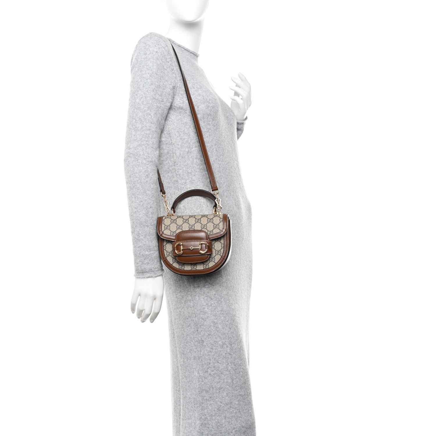 Gucci GG Supreme Monogram Mini Top Handle Horsebit 1955 Crossbody Bag Beige Brown Sugar 2 of 11