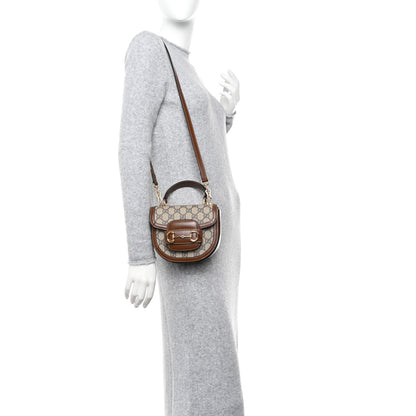 Gucci GG Supreme Monogram Mini Top Handle Horsebit 1955 Crossbody Bag Beige Brown Sugar 2 of 11