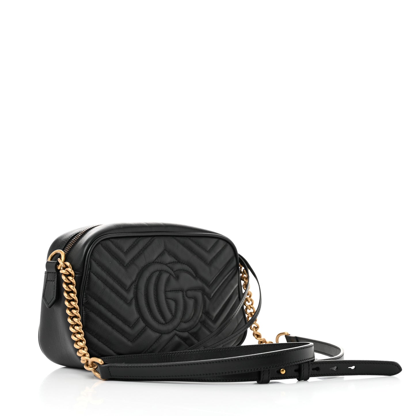 Calfskin Matelasse Small GG Marmont Chain Shoulder Bag Black